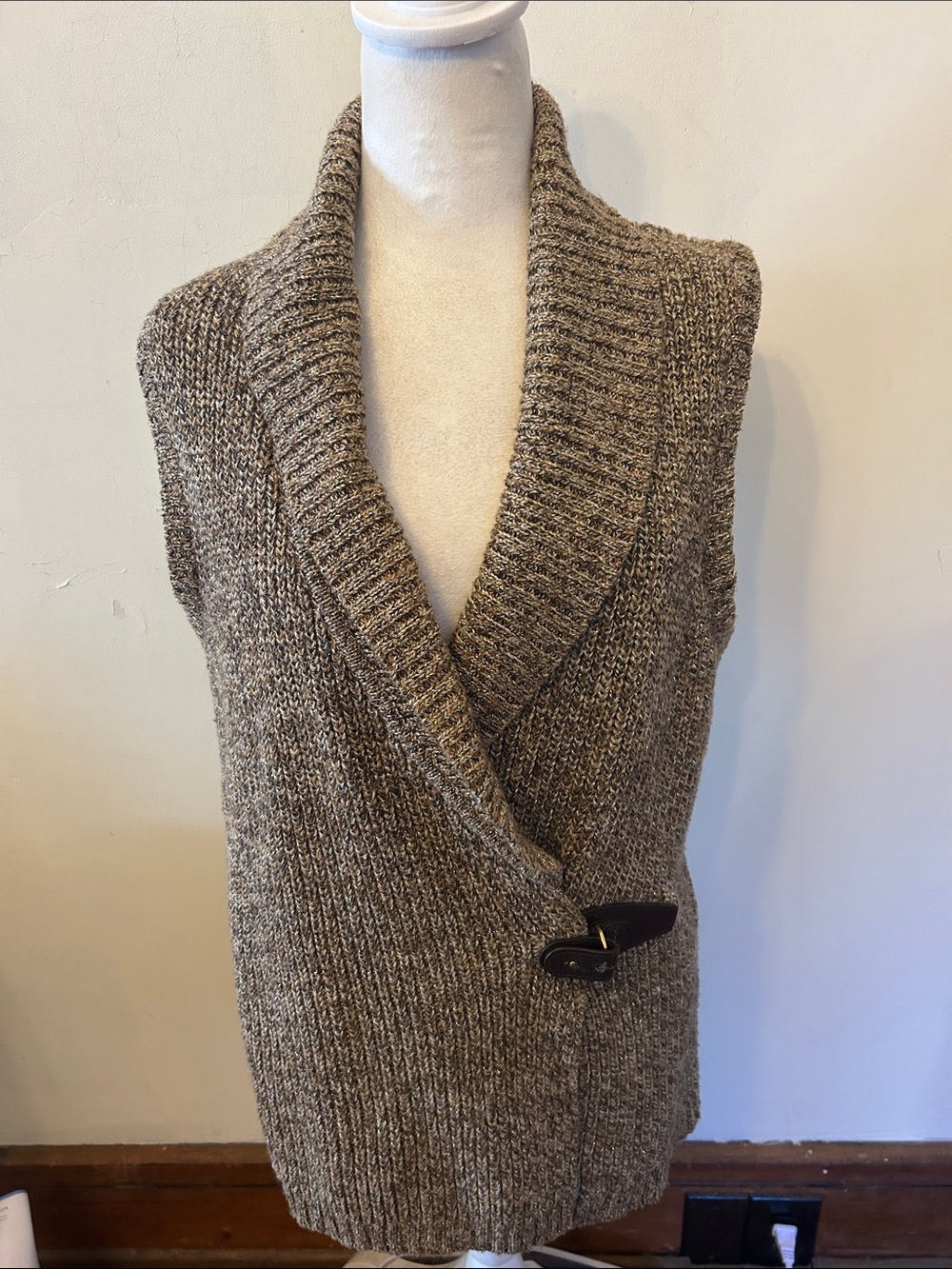 Charter Club Brown Metallic Shawl Collar Sleeveless Cardigan Size XL EUC - Picture 2 of 8